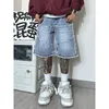 American High Street Herren Denim-Shorts mit weitem Bein, Sommermode, lässige Baggy-Short-Jeans, schicke Kleidung für Männer, 240311