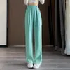 Women's Pants Chinese Style Side Disc Buckle Suit Women Solid Color Straight Wide Leg Long High Waist Full Length Trousers