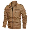 Autumn Washed Motorcycle Pu Leather Coat Large Loose Multi Pocket Mens