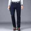 Pantalons pour hommes 4 couleurs 98% coton décontracté hommes 2024 Style classique droit lâche taille haute élastique pantalon mâle marque vêtements
