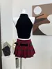 Werkjurken Zoete Jaren 2000 Esthetische Outfits 2-delige set Schouderafhangend Zwart Chique Polo-hals Crop Tops Sexy Geruite Rok Japanse Preppy Stijl