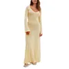 Abiti casual Abito aderente a maniche lunghe da donna Elegante collo quadrato Slim Fit Maxi Vintage Party Cocktail attillato