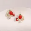 Stud Earrings Red Flower Tulip Earings Jewelry Imitation Pearl Elegant Sweet Lovely For Korean Women Gifts Wedding