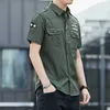 Verão nova camisa masculina de manga curta ajuste fino algodão puro tendência estilo militar camisa casual oversized masculino jaqueta superior