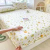 100% Cotton Elastic Bed Sheets Sets Double Bed Flower Pring Fitted Sheet 2pc Pillowcases Single Queen King Size Bed Cover B99G 240311
