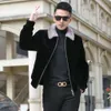Simple and Classic Boutique Mens Leather Shirt with Small Lapel Collar Fur