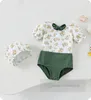 Traje de baño de una pieza con estampado floral para niñas, trajes de baño de princesa para piscina y playa de verano para niños, traje de baño para SPA con mangas abullonadas Z7200