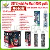 РОЗНИЧНАЯ РОЗНИЦА UZY Crystal Pro Max 10000 Puff Одноразовые электронные сигареты 16 мл Батарея Перезаряжаемые электронные сигареты 0% 2% 3% 5% 10K затяжек Vape Pen