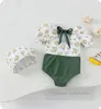 Traje de baño de una pieza con estampado floral para niñas, trajes de baño de princesa para piscina y playa de verano para niños, traje de baño para SPA con mangas abullonadas Z7200