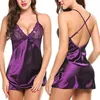 Kvinnors sömnkläder kvinnor Deep v Sexig Nightdress Lingerie Lace Silk Erotic Top Rygglös underkläder Nattklänning Hemkläder Pyjamas