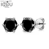 Charme IOGOU Morden réel 1 Carat noir Moissanite boucles d'oreilles pour hommes 100% 925 argent Sterling noir boucle d'oreille femmes hommes bijoux cadeauxL2403