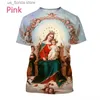 Men's T-Shirts Virgin Mary 3D Printing T Shirt Summer Fashion Christian Mother Of God Pattern Short Slved Unisex Strt Faith Casual T-Shirt Y240321