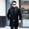 가짜 모피 남성 코트 겨울 중간 길이 큰 칼라 가짜 가짜 밍크면과 두꺼운 옷을 입은