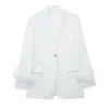 Newest 2024 Designer Jacket Women's Natural Feathers Embellished Single Button Blazer feather trim straight cylinder leisure suit jacket