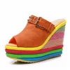 Цветные новые водонепроницаемые модные туфли на высоком каблуке на платформе, радужные тапочки, D0b8 # 61425