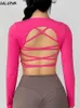 Lu Align Lemon Yoga Shirt Women's Beautiful Back Sexy Hollow Sports Top med bröstkudden Långärmad fiess Tight Slim Gym Wear Jogger Gym S