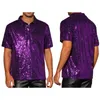 Chemises décontractées pour hommes Hommes Sparkle Paillettes Chemise Vintage Summer Streetwear Party 1/4 Bouton Manches courtes Tops Brillant Vacances Tee Glitter