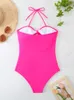 Women's Swimwear One Piece Women Swimsuit 2024 Solid Halter Bow Push Up Sexy Bodysuit Monikini Summer Beach Wear Bathing Suit Female