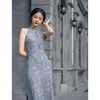 Этническая одежда, фиолетовые платья в китайском стиле, сексуальные Cheongsam без рукавов Qipao, женские длинные Cheongsams с воротником-стойкой, Vestidos
