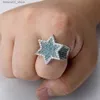 Bröllopsringar Ny Iced Hexagonal Star Ring lämplig för män/kvinnor något asfalterade med guldsilverfinish Kubik Zircon Charm Hip Hop Jewelry Gift Q240315