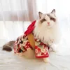 Japanischer Stil, dünner Katzen- und Hundemantel, Kimono, Sommer-Haustierkleidung für Katzen, Hunde, süßer Aufdruck mit Schleife, Kätzchen-Sphynx-Kleidung, Outfit 240315