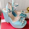 Designer Super High Heel Sandals Classic Chunky Heel Round Head Sandals Crystal Square Buckle Real Silk Dress Shoes Spring Summer Beach Heel Party Sandal With Box