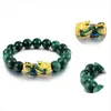 Perline di onice verde naturale Bracciale con ciondolo Pixiu dorato Pietra energetica Fortunato per donne Uomini Brave Wealth Feng Shui Bracciali con perline Str2783