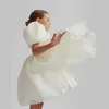 Vestidos da menina moda menina branca vestido de princesa tule mangas buffy vestidos de casamento para meninas roupas de aniversário para crianças vestido de noiva 240315