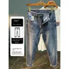 Jeans pour hommes Tendance du printemps Haut de gamme Bleu Simple Pantalon ample brodé Style coréen Harem Slim Fit Pantalon à jambe droite extensible