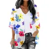 Etnische kleding knop vest trui zomer dames bloemen bedrukte pofmouwen chiffon kimono losse cover-up voorkant open vesten