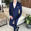 남자 정장 Solovedress Suit White Casual 2 피스 이중 가슴 사무실 회의 블레이저 바지 사용자 정의 가능