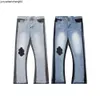 Trendige High Street Herren Jeans Hosen Modedesigner Blau Denim Schlaghose Jugend Nieten Aufdruck Patch Weiß Jean Stickerei Jungen Kecks