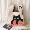 Bolsa feminina balde de lã de malha estilo japonês e coreano mão carregando casual lancheira saco de gato