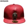 Новая металлическая скульптура голова льва Snapback шляпы змеиная кожа хип-хоп кепка бейсболки в стиле панк для мужчин женщин черный красный 201023275N