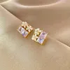 Stud Earrings Korean Purple Crystal Flower For Women Fashion Personality Geometric Girl Party Jewelry Accessories