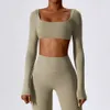 Lu Align Lemon Sleeve CUTIES Long Square Neck Sports Crop Quick Dry Compression Yoga Fiess Top Gym Workout Shirt Active Wear Women Jogger