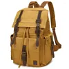 Backpack S.C.COTTON Vintage Leather Trim Casual Bookbag Men Women Laptop Travel Rucksack