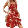 Casual Dresses 2024 Summer Sleeveless Dress Pullover Floral Print Elastic Waist Suspender Women Ladies Clothing