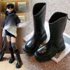 Botas outono inverno crianças couro skid anti deslizamento manga longa quente fundo plano meninas cor sólida à prova dwaterproof água bota de neve