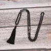 Mala Beads 6mm Pietra vulcanica Annodata Meditazione Gioielli semipreziosi Uomini e donne Collana con ciondolo pendente con nappa nera N288h