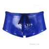 Underpants Mens Wet Look Patent Leather Party Clubwear Lingerie Underwear Male Swimming Trunks Low Rise Drawstring Boxer Shorts Swimwear