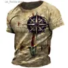 Herr t-shirts vintage mens t-shirt sommaren amerikansk skjorta toppar kompass tryckt kort-slve ts lösa dagliga män kläder casual strtwear y240315