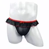 Sous-vêtements Sexy Lingerie Hommes Sous-vêtements transparents Sissy Mince Volants Slips en dentelle Noir Rouge Voir à travers la culotte en maille Gay