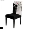 椅子は、黒い白い猫のダイニングチェアカバー4/6/8PCSスパンデックスエラスティックチェアスリップカバーケースウェディングホテルバンケットダイニングルームL240315