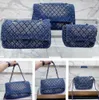 Shoulder Bags 2024 Classic Denim Blue CC Flap Bag Luxury Designer Womens Handbag Crossbody Tote Shopping Shoulder Bag Vintage Embroidery Print Silver Hardware Bag