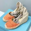 Nuove donne sandali con zeppa designer espadrillas tacchi alti piattaforma in pelle scarpa caviglia stringata sandalo estivo con scatola 536