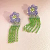 Orecchini a bottone nappa fiore strass verde viola lucido per le donne gioielli da sposa vintage eleganti di lusso Dangel Party