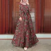 Etniska klädkvinnor blomma tryckt klänning långärmad stilfull party mantel lösa maxi klänningar muslimska kaftan sundress bohemiska marocko abaya