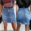 2024 Summer Nowa jeansowa krótka spódnica Casual Burn Minę Pluszowe krawędź perforowane kobiety
