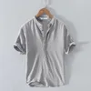 Camisa masculina de manga curta de linho de algodão enrugado Rc210